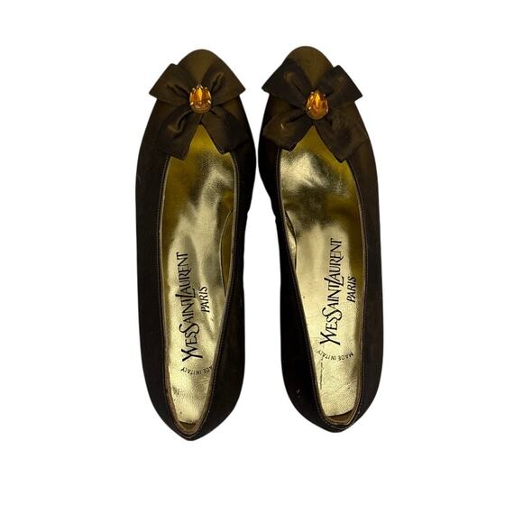 YSL Vintage Shoes Yves Saint Laurent Kitten Heel Pumps Brown Bronze Satin 6.5 - Picture 4 of 4